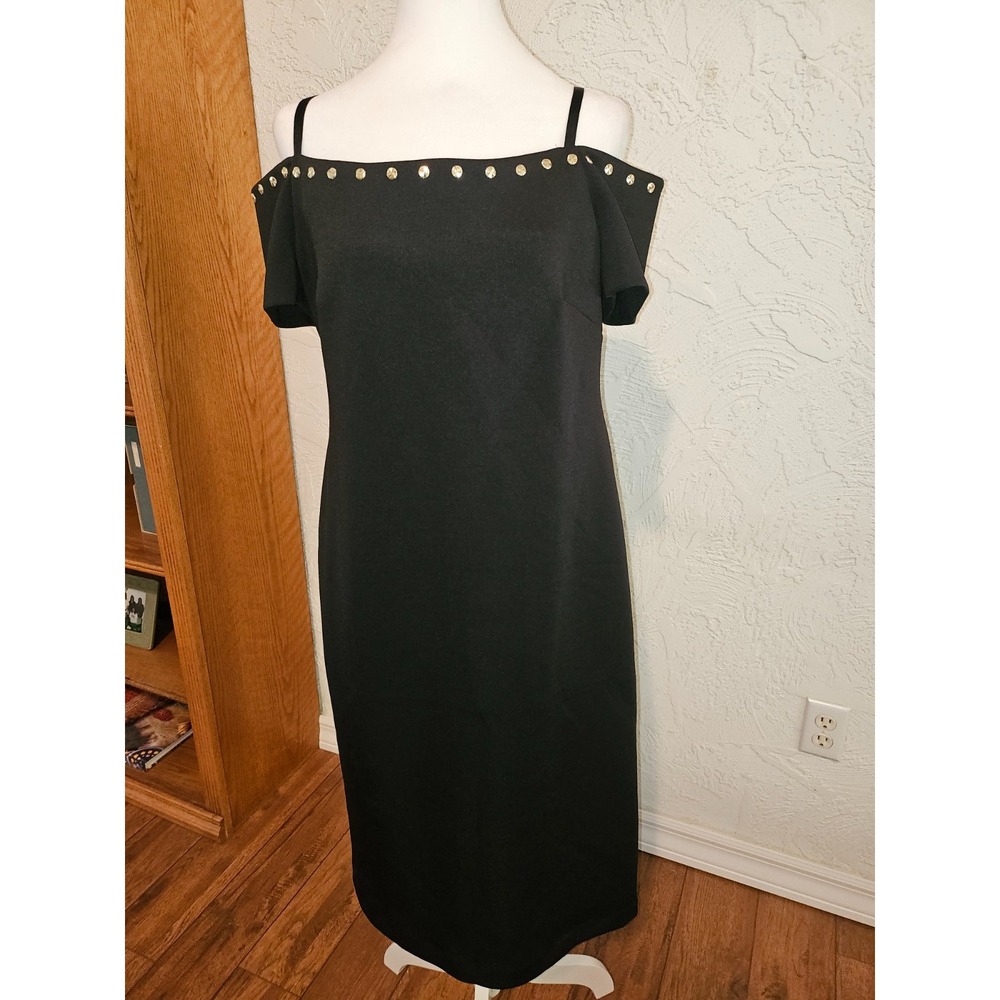 Calvin Klein Women's Studded Cold-Shoulder‎ Dress Black New with tags Size 12